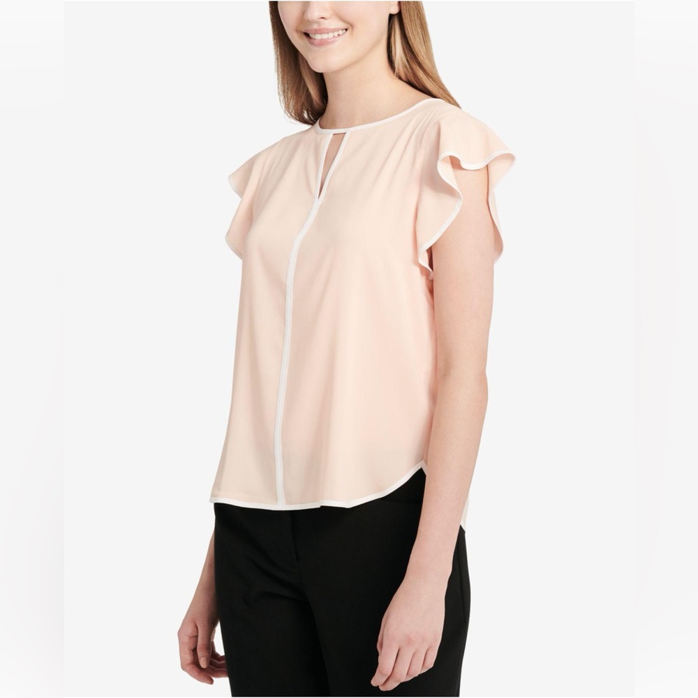 🆕 Calvin Klein CK Women's Ruffle Flutter Sleeve Blouse Top L 12-14